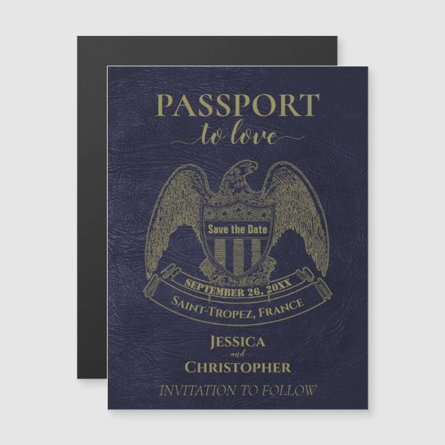 Travel Passport Destination Wedding Save the Date Magnetic Invitation (Front/Back)