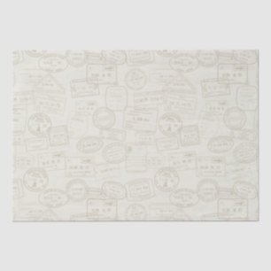 Travel Passport Stamp Beige Pattern Tissue Paper
