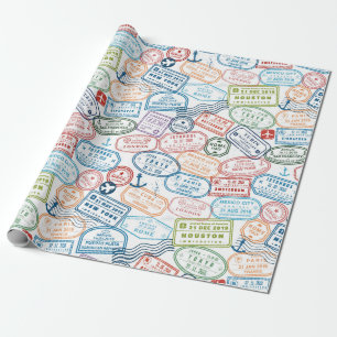 Travel passport stamps gift wrapping paper