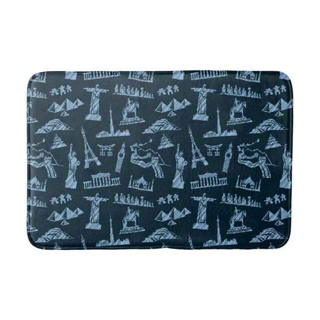 Travel Pattern In Blues Pattern Bathroom Mat (Front)