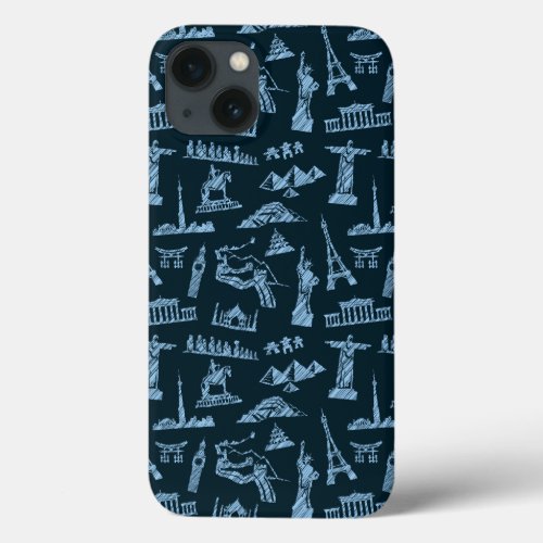 Travel Pattern In Blues Pattern iPhone 13 Case