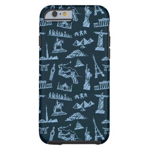 Travel Pattern In Blues Pattern Tough iPhone 6 Case