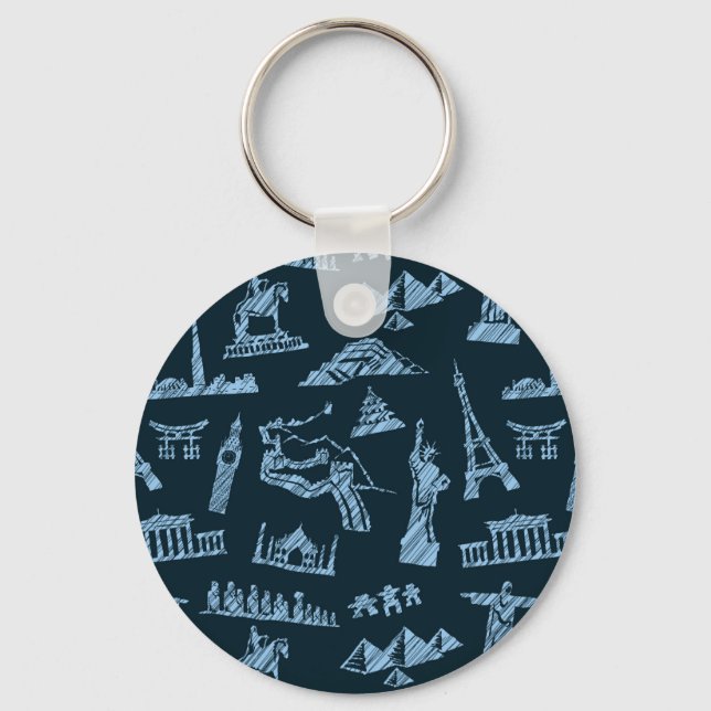 Travel Pattern In Blues Pattern Keychain (Front)