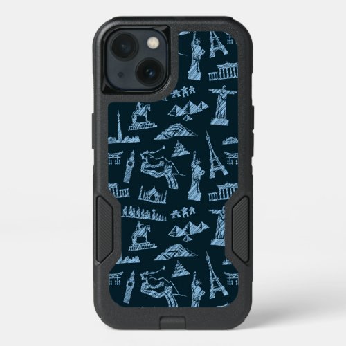 Travel Pattern In Blues Pattern iPhone 13 Case