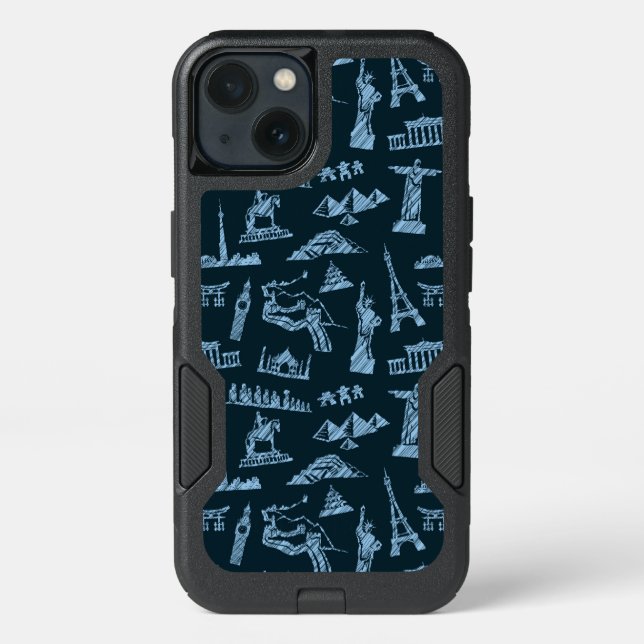 Travel Pattern In Blues Pattern Otterbox iPhone Case (Back)
