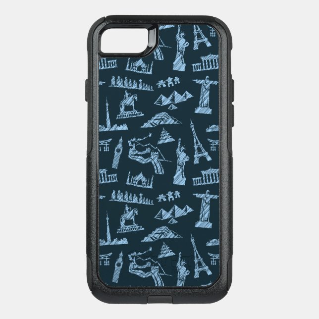 Travel Pattern In Blues Pattern Otterbox iPhone Case (Back)