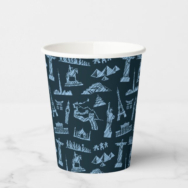 Travel Pattern In Blues Pattern Paper Cups (Left)