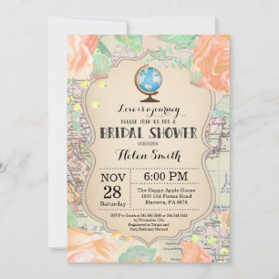 Travel Peach Floral Bridal Shower Invitation