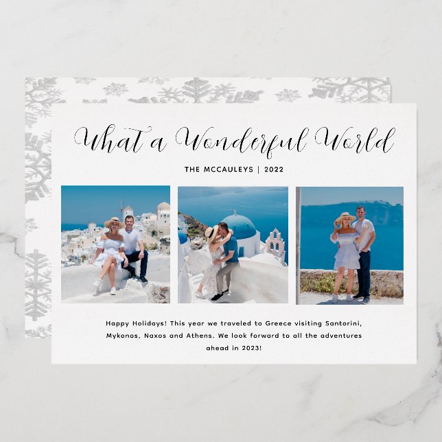 Travel Photo Wonderful World Silver Foil Holiday Card (Front/Back)