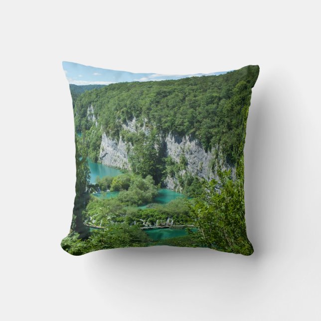 Travel Photography Croatia Lake Mountain Landscape Throw Pillow (Front)