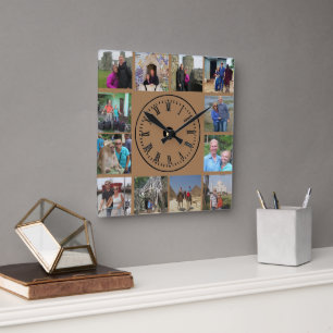 Travel Photos Collage Brown  Square Wall Clock