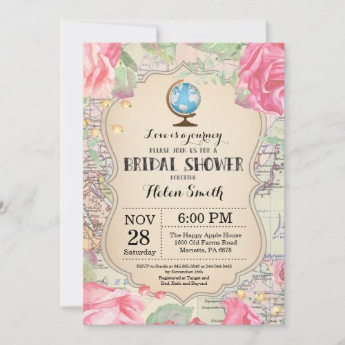 Travel Pink Floral Bridal Shower Invitation