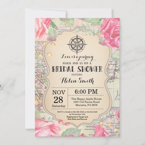Travel Pink Floral Bridal Shower Invitation