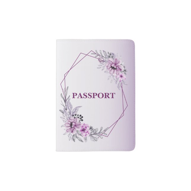  Travel Pink Floral Violet Purple Frame Modern Passport Holder (Front)