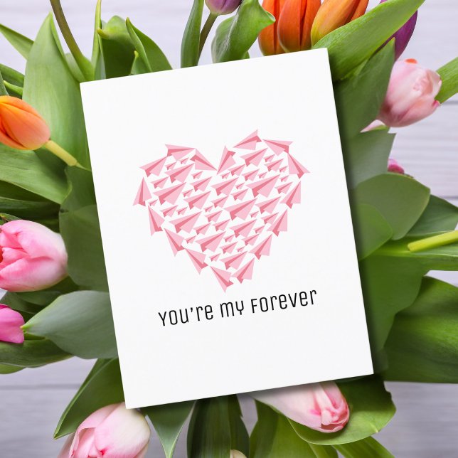 Travel Pink Paper Airplane Heart You're My Forever Holiday Postcard (Creator Uploaded)