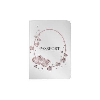 Travel Pink Peach Shiny Hearts Geometric Elegant Passport Holder