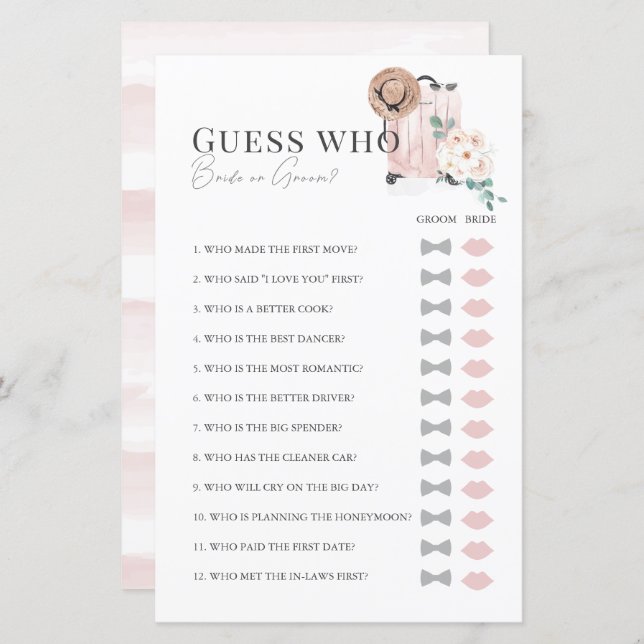 Travel Pink Suitcase Bridal Shower Guess Who (Front/Back)