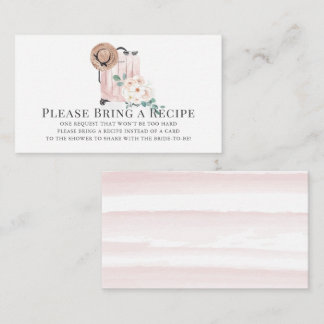 Travel Pink Suitcase Bridal Shower Recipe Request Enclosure Card