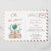 Travel Places She'll Go Baby Girl Shower Rose Gold Foil Invitation