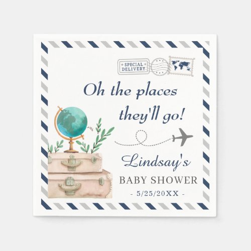 Travel Places Theyll Go Twin Boys Baby Shower Napkins