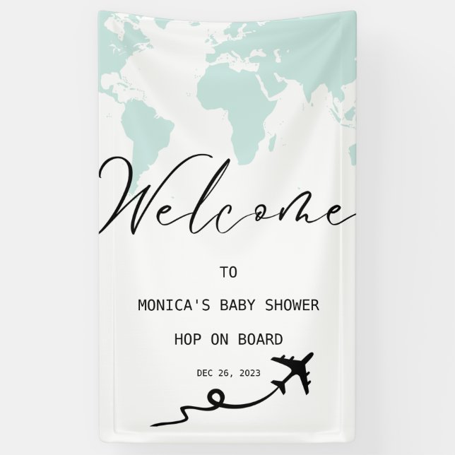 Travel Plane Ticket Baby Shower Boy Welcome Sign (Vertical)