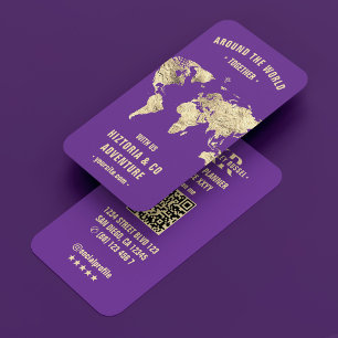 Travel Planner Modern World Map Royal Purple Business Card