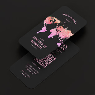 Travel Planner Tour Agency Black Pink Map  Business Card