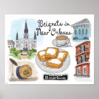 Travel Poster: Beignets in New Orleans Poster