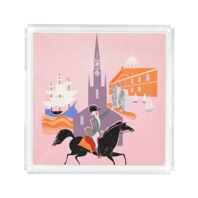 Travel Poster For Allegheny Airlines To Boston Acrylic Tray (Front)