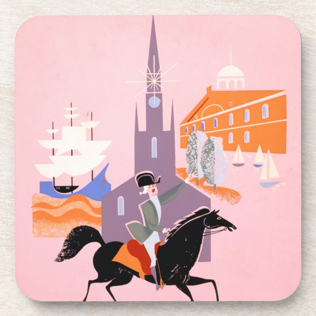 Travel Poster For Allegheny Airlines To Boston Beverage Coaster (Front)