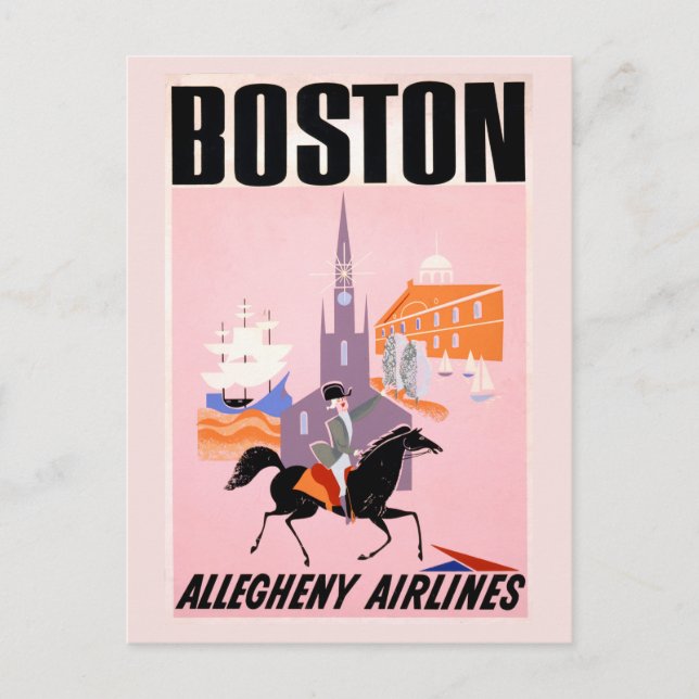 Travel Poster For Allegheny Airlines To Boston Postcard (Front)