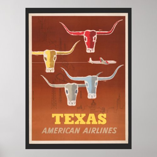 Travel Poster For American Airlines To Texas