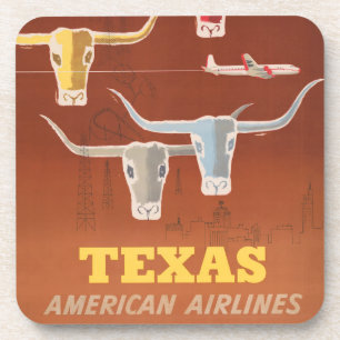 Travel Poster For American Airlines To Texas Beverage Coaster