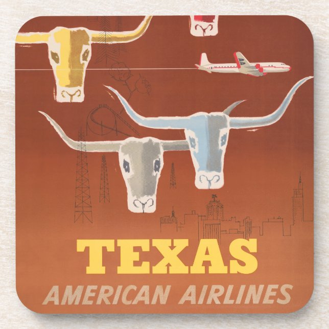 Travel Poster For American Airlines To Texas Beverage Coaster (Front)
