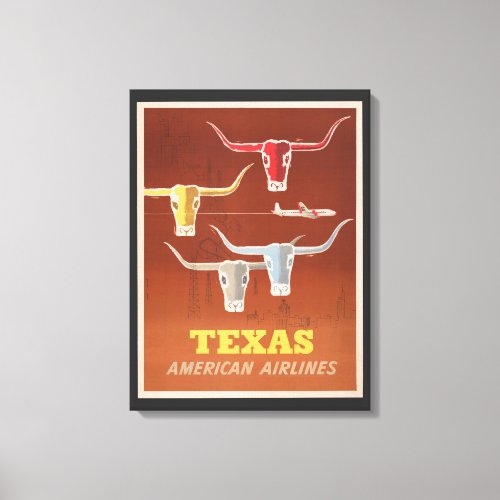 Travel Poster For American Airlines To Texas Canvas Print