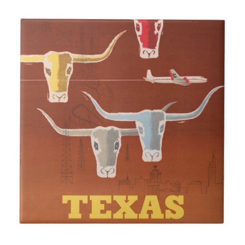 Travel Poster For American Airlines To Texas Ceramic Tile