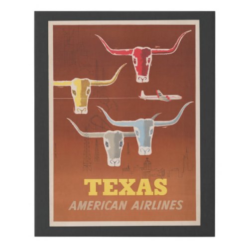 Travel Poster For American Airlines To Texas Faux Canvas Print