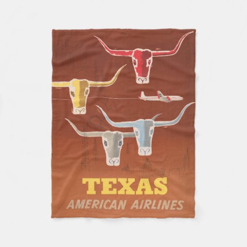 Travel Poster For American Airlines To Texas Fleece Blanket