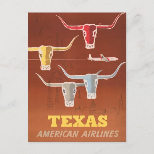 Travel Poster For American Airlines To Texas Postcard