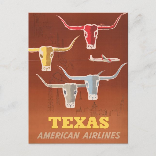 Travel Poster For American Airlines To Texas Postcard (Front)