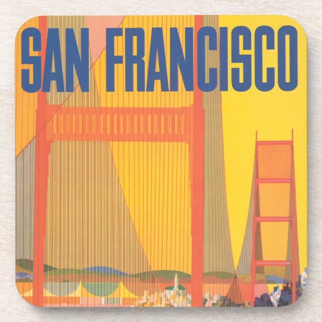 Travel Poster For Flying Twa To San Francisco Beverage Coaster (Front)