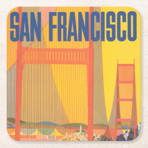 Travel Poster For Flying Twa To San Francisco Square Paper Coaster