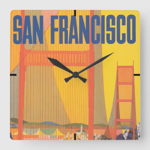 Travel Poster For Flying Twa To San Francisco Square Wall Clock