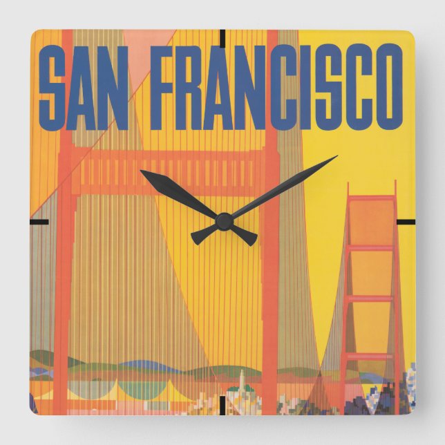 Travel Poster For Flying Twa To San Francisco Square Wall Clock (Front)
