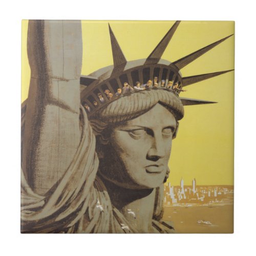 Travel Poster For New York United Air Lines Ceramic Tile