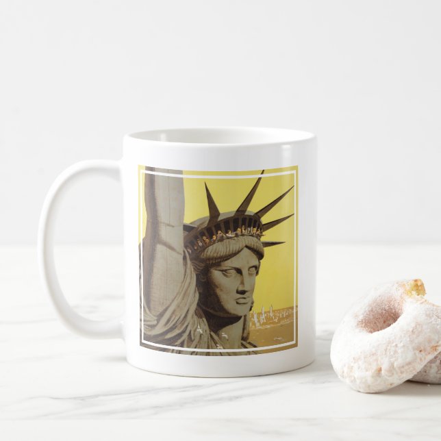 Travel Poster For New York, United Air Lines Coffee Mug (With Donut)