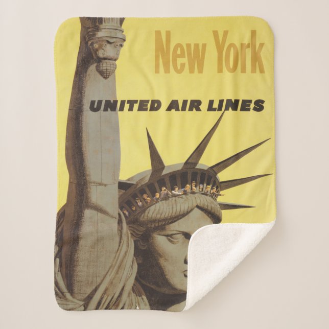 Travel Poster For New York, United Air Lines Sherpa Blanket (Front)