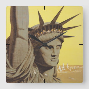 Travel Poster For New York, United Air Lines Square Wall Clock