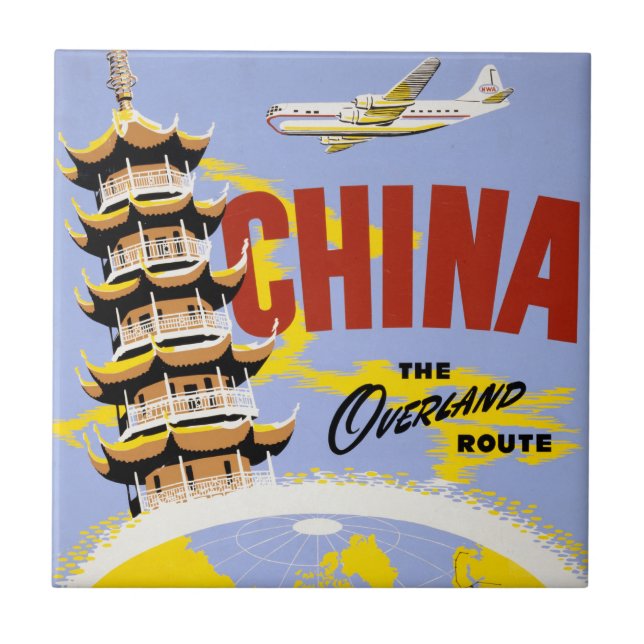 Travel Poster For Northwest Orient Airlines Ceramic Tile (Front)