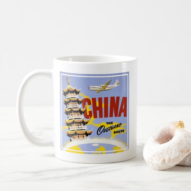 Travel Poster For Northwest Orient Airlines Coffee Mug (With Donut)